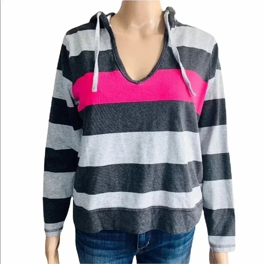 🤑 Style & Co Sport Long Sleeve Hooded Striped Top